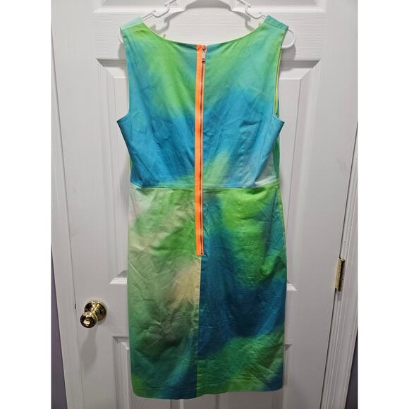Elie Tahari Camellia Tie Dye Sheath Blue Green Dress Size 14 Sleeveless - Picture 2 of 8